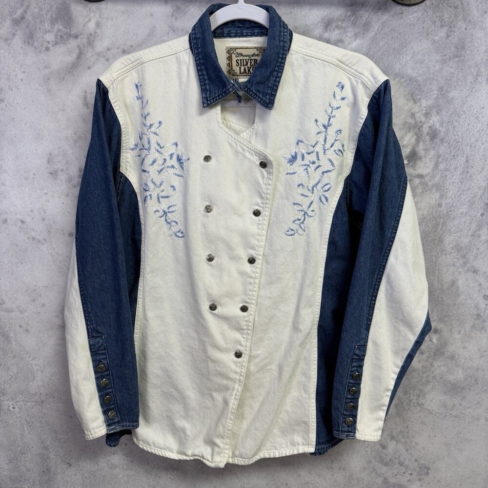 Vintage Wrangler Silverlake Western Shirt Womens L/XL White Button Up